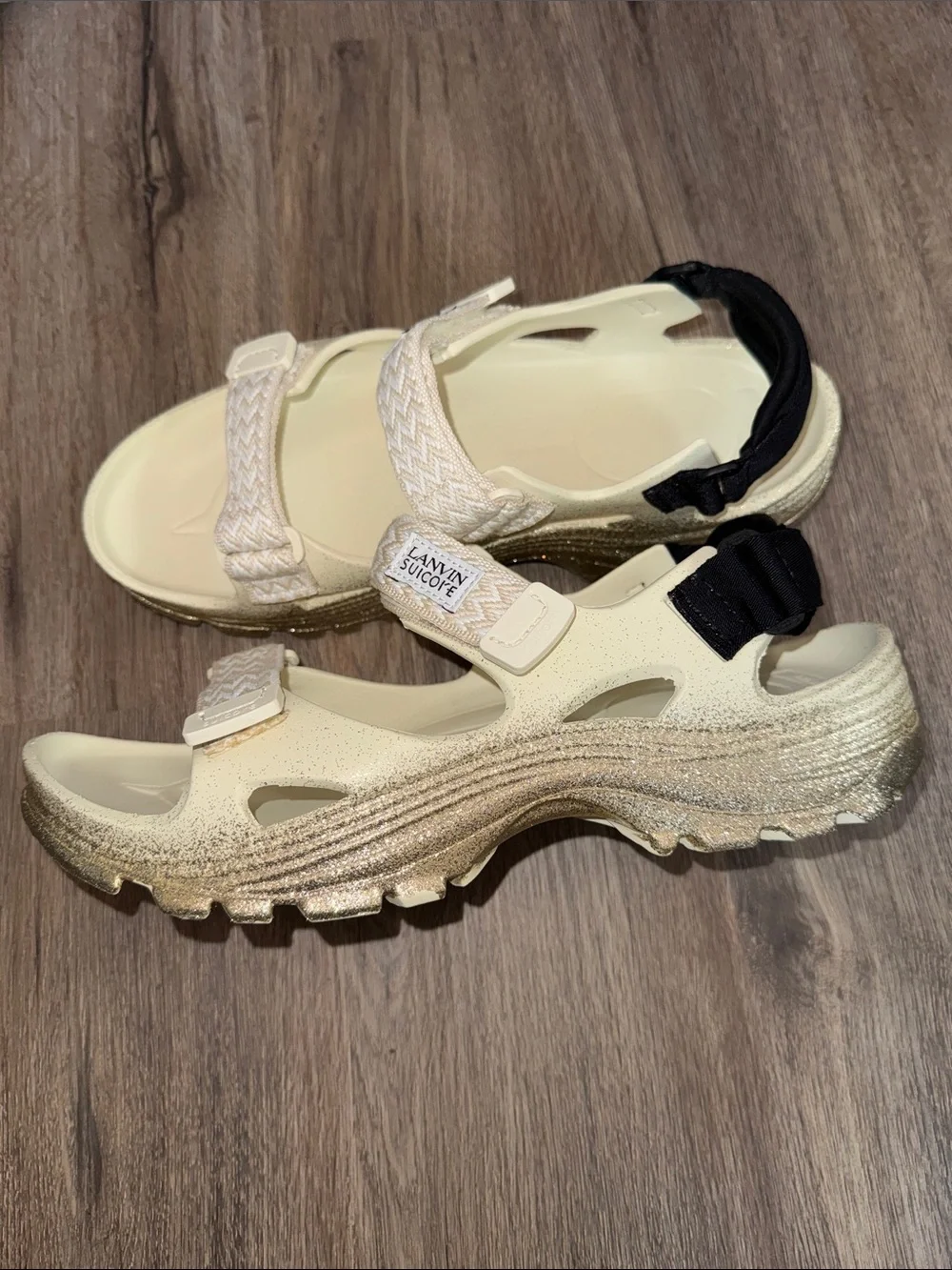 NWOT Lanvin x Suicoke WAKE CURB Sandals Gold Glitter Men’s Size 12 EU 45